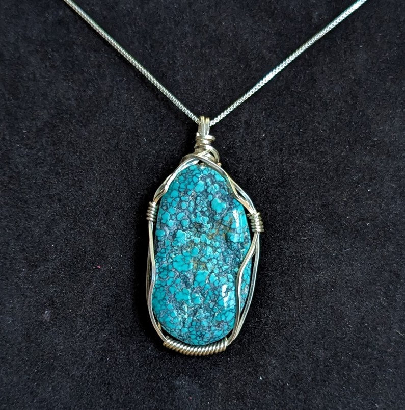 Hubei Turquoise Pendant with silver chain