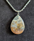 Moss Agate Cabochon Pendant on a 20" Hypoallergenic Stainless Steel Chain