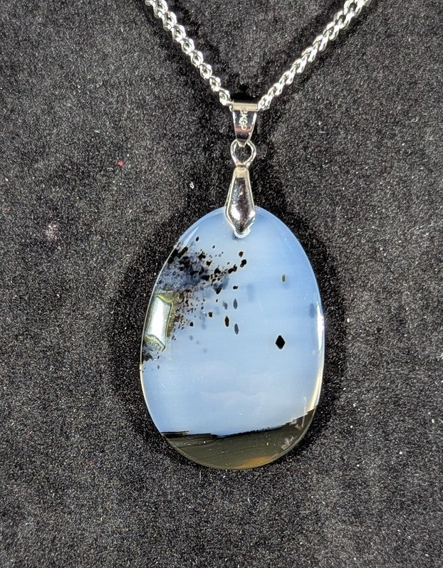 Montana Moss Agate Cabochon Pendant with 18" Hypoallergenic Chain