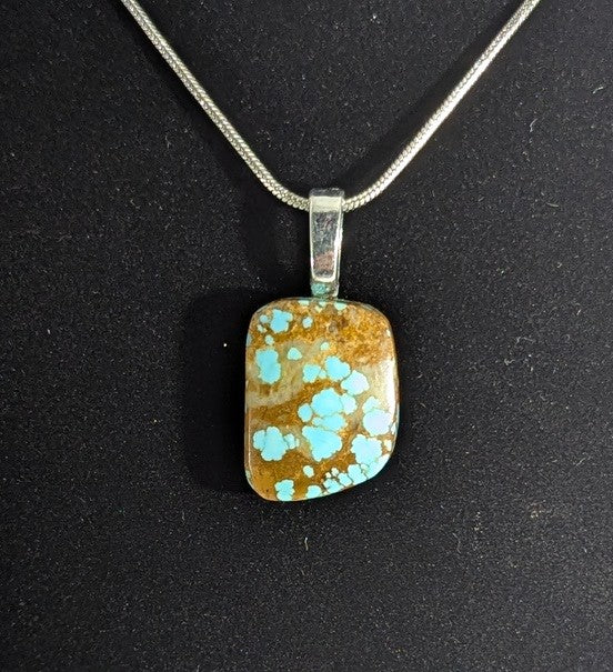 Freeform Number 8 Turquoise Cabochon Pendant with chain