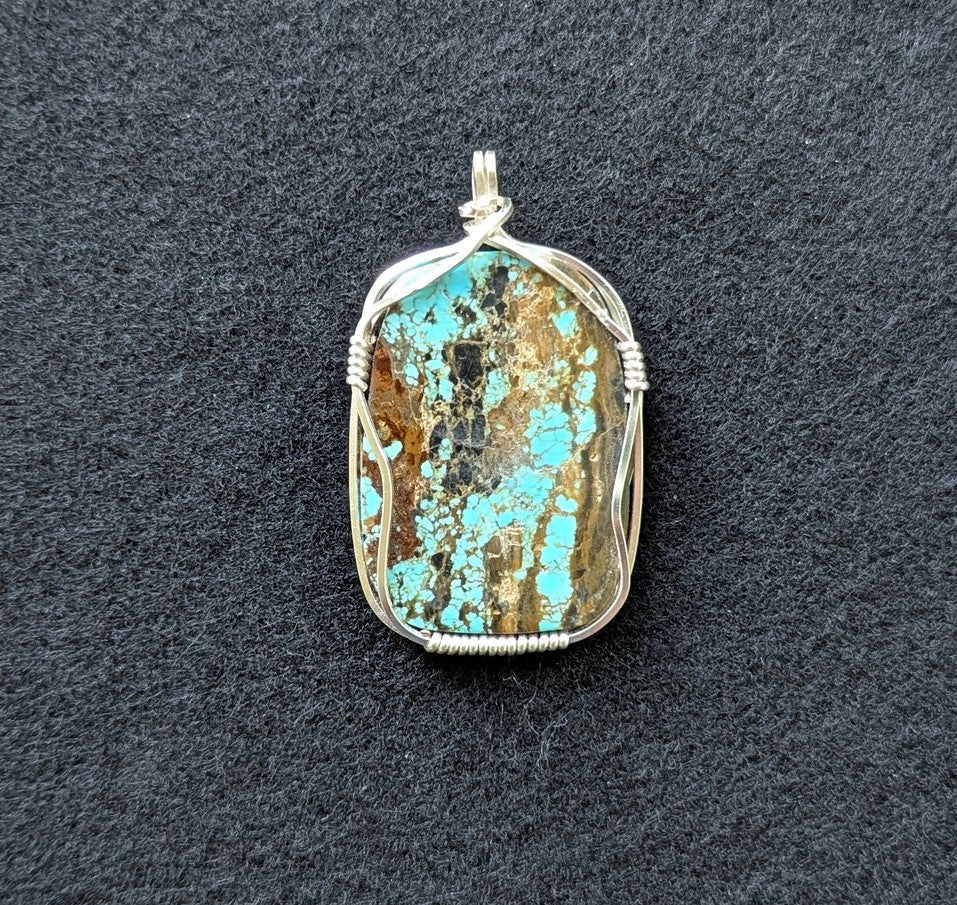 Number 8 Turquoise Wire Wrapped Pendant with silver chain