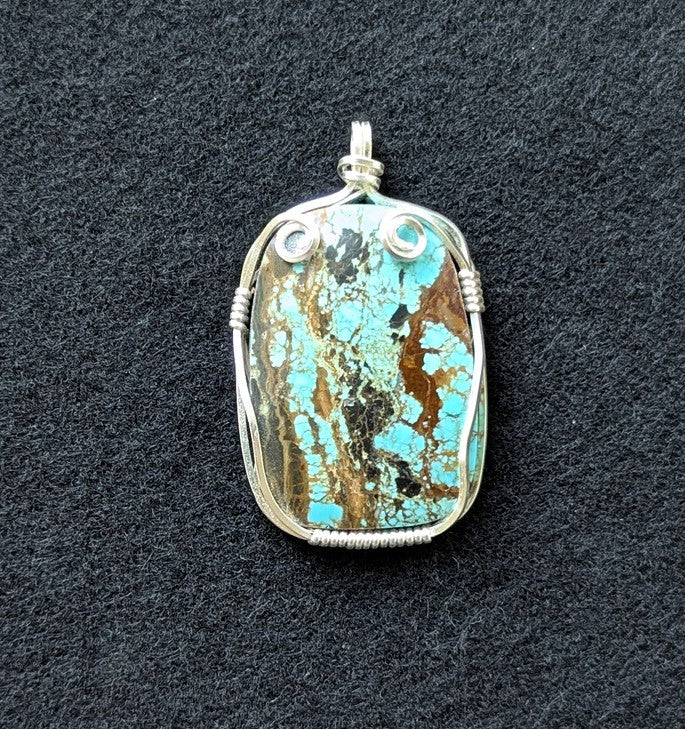 Number 8 Turquoise Wire Wrapped Pendant with silver chain