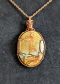 Owyhee Picture Jasper Wire Wrapped Cabochon Pendant with copper chain