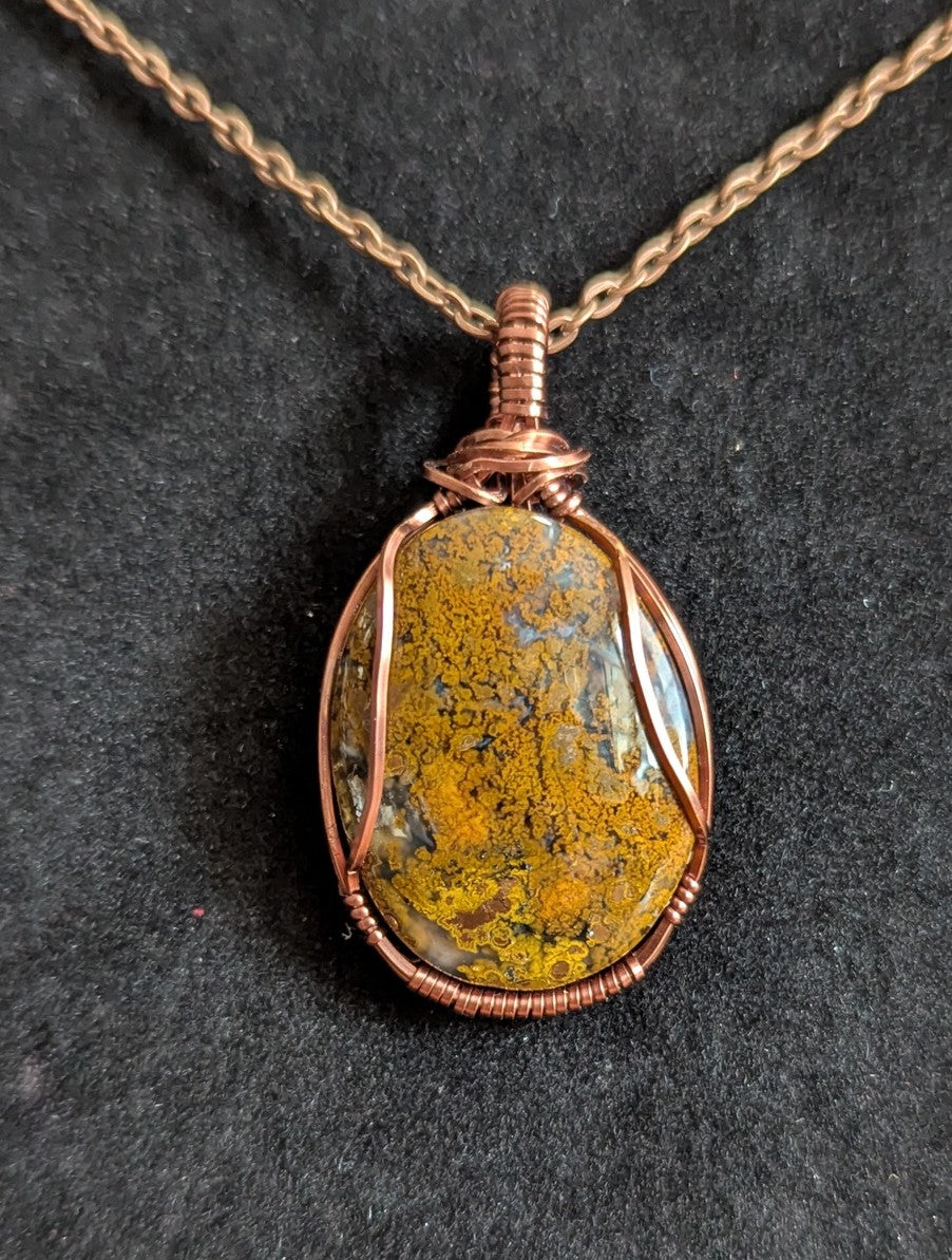 Plume Agate Pendant with copper chain
