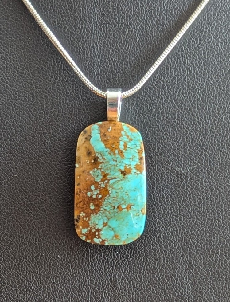 Kingman Turquoise Cabochon Pendant with chain